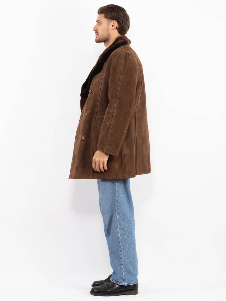 Vintage 70's Men Suede Sherpa Coat in Brown