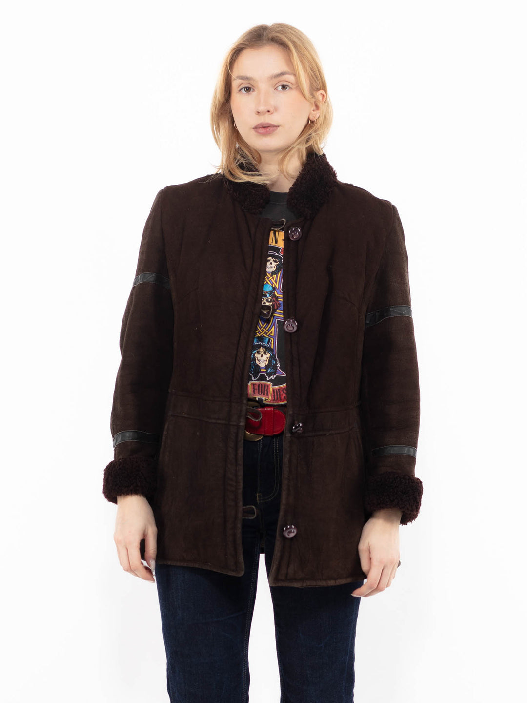 Vintage 80's Women Sheepskin Coat in Brown