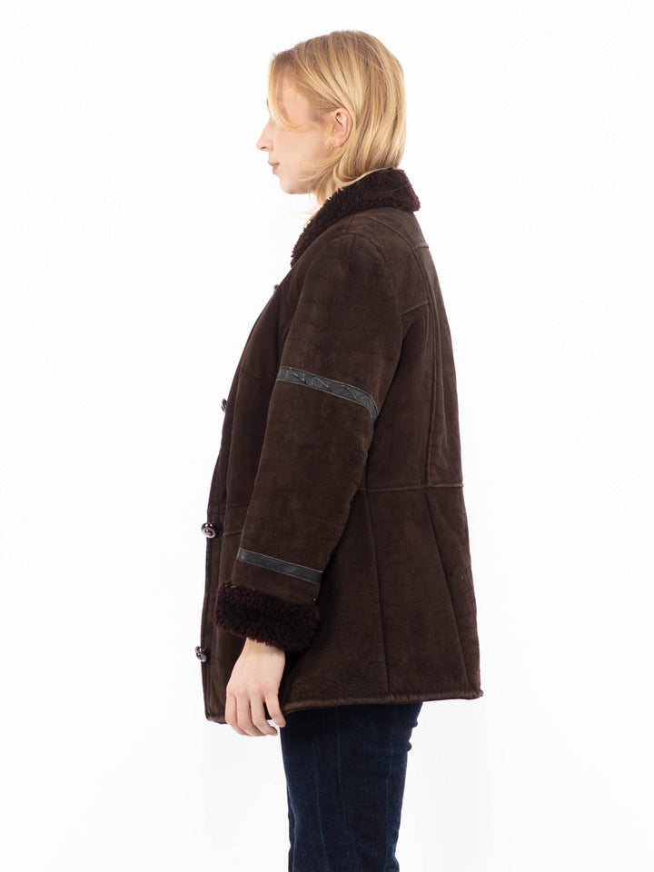 Vintage 80's Women Sheepskin Coat in Brown