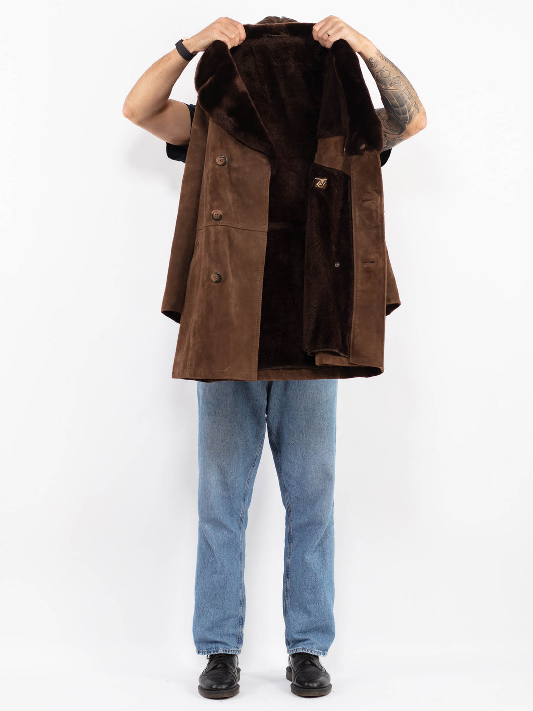 Vintage 70's Men Suede Sherpa Coat in Brown