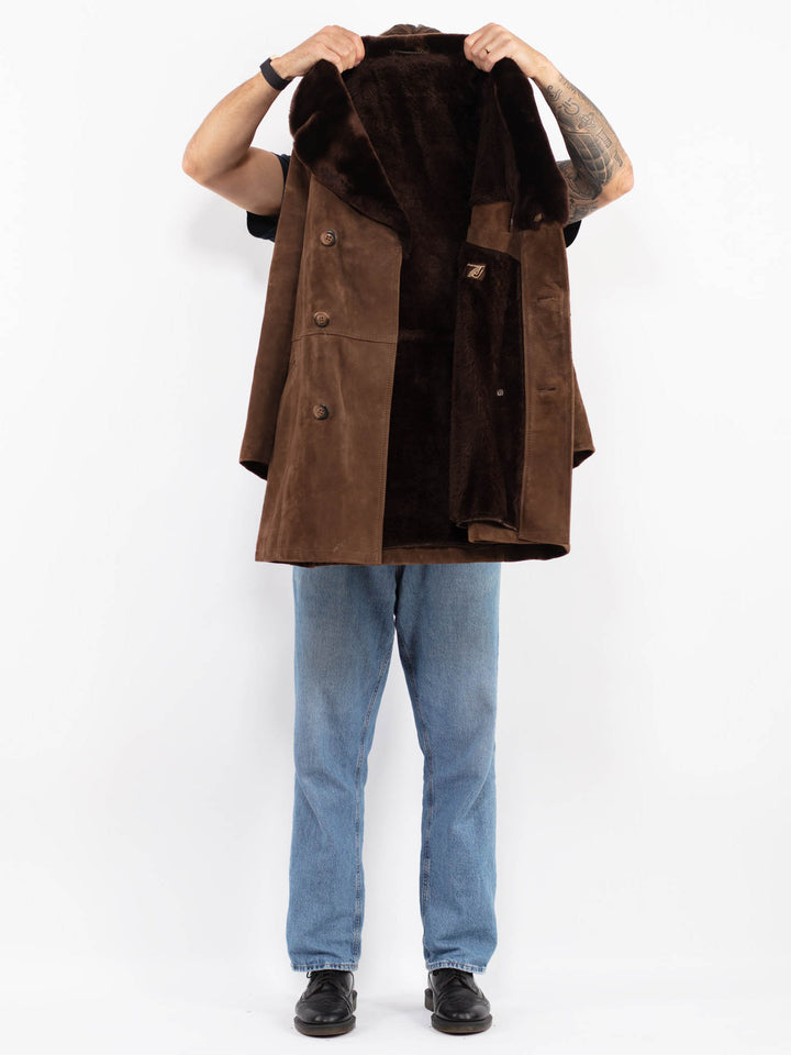 Vintage 70's Men Suede Sherpa Coat in Brown
