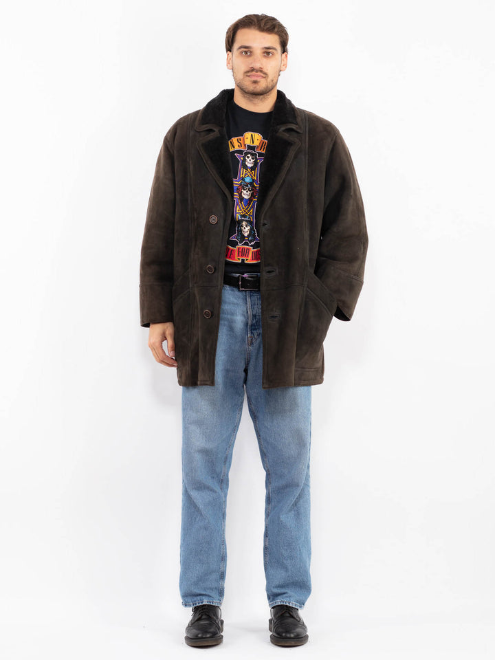 Vintage 80's Men Sheepskin Coat in Gray
