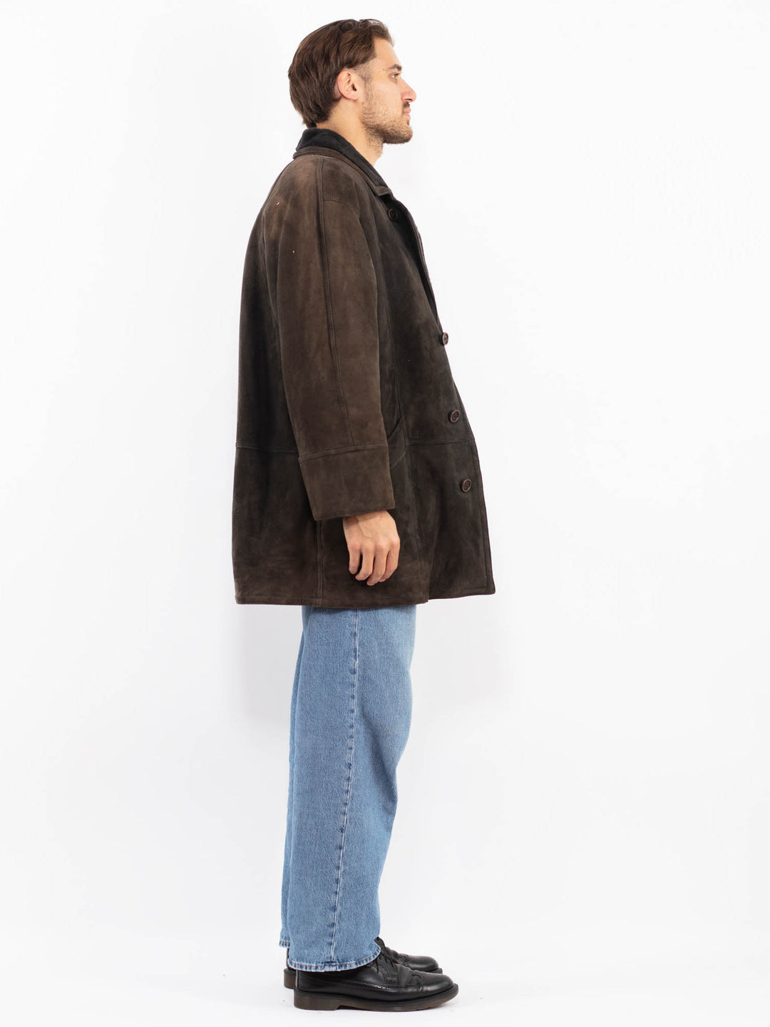 Vintage 80's Men Sheepskin Coat in Gray