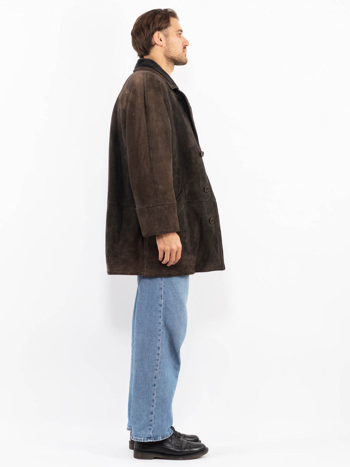 Vintage 80's Men Sheepskin Coat in Gray
