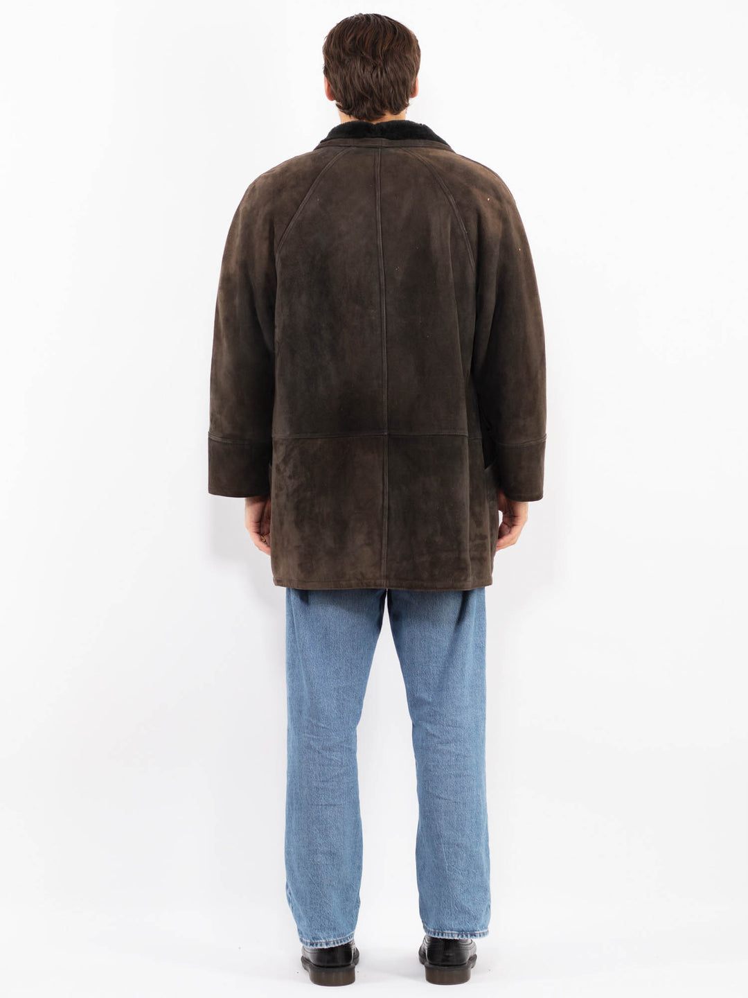 Vintage 80's Men Sheepskin Coat in Gray