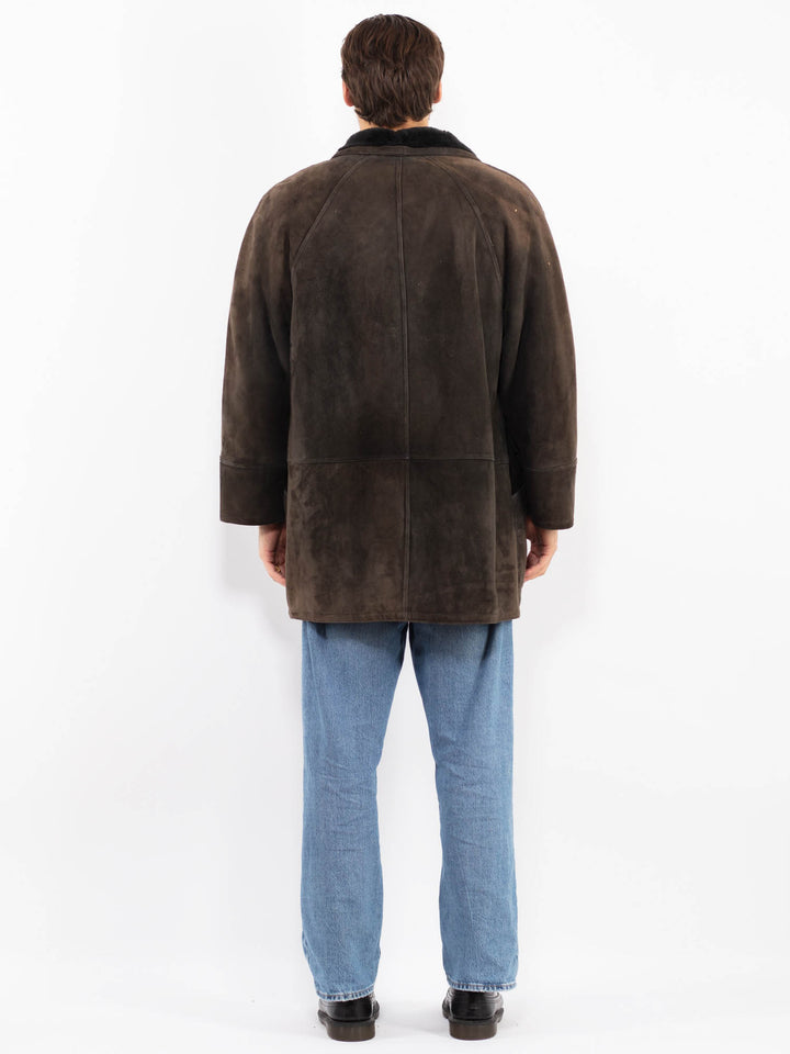 Vintage 80's Men Sheepskin Coat in Gray
