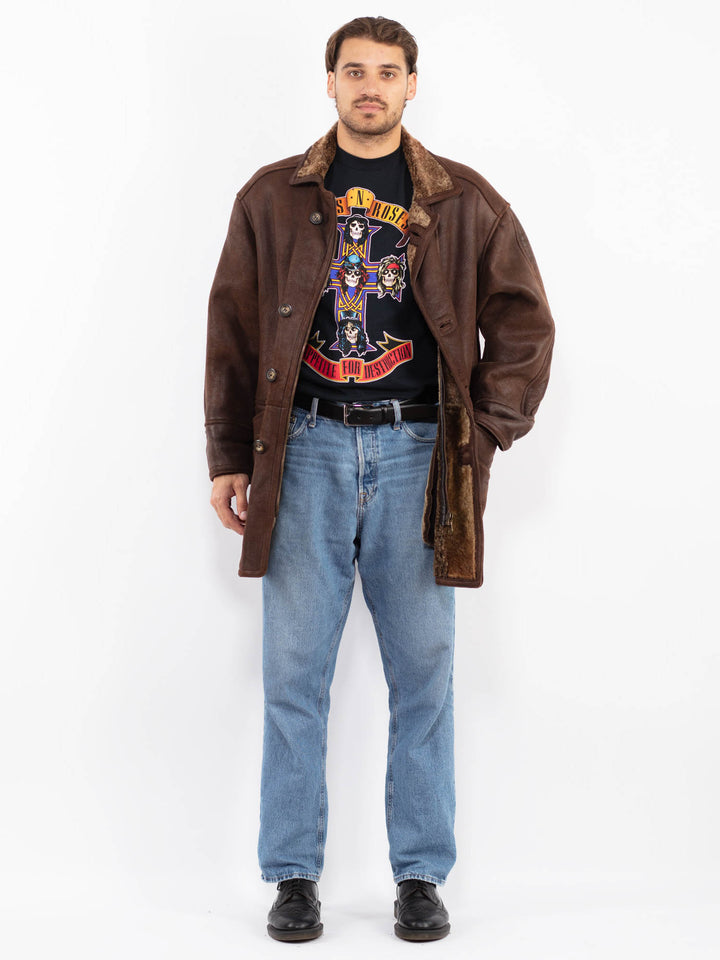 Vintage 90's Men Sheepskin Coat in Brown