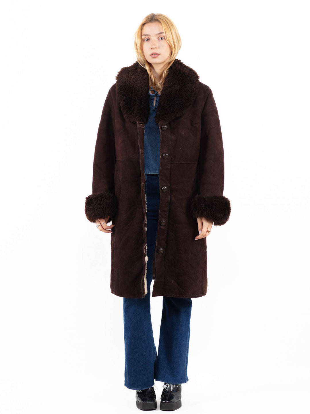 Vintage 70's Women Sheepskin Coat in Brown