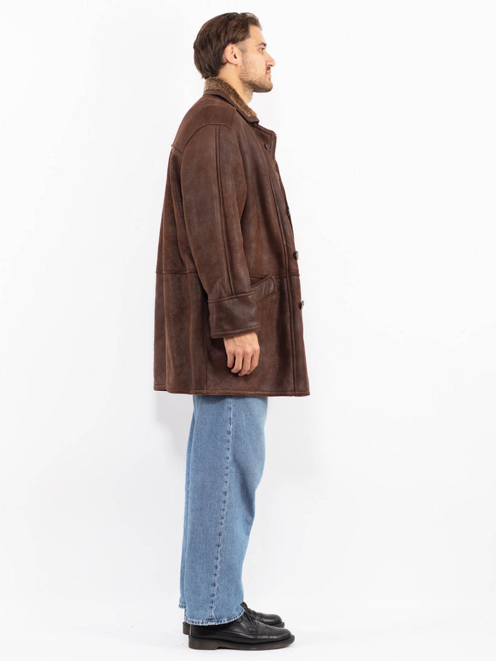 Vintage 90's Men Sheepskin Coat in Brown