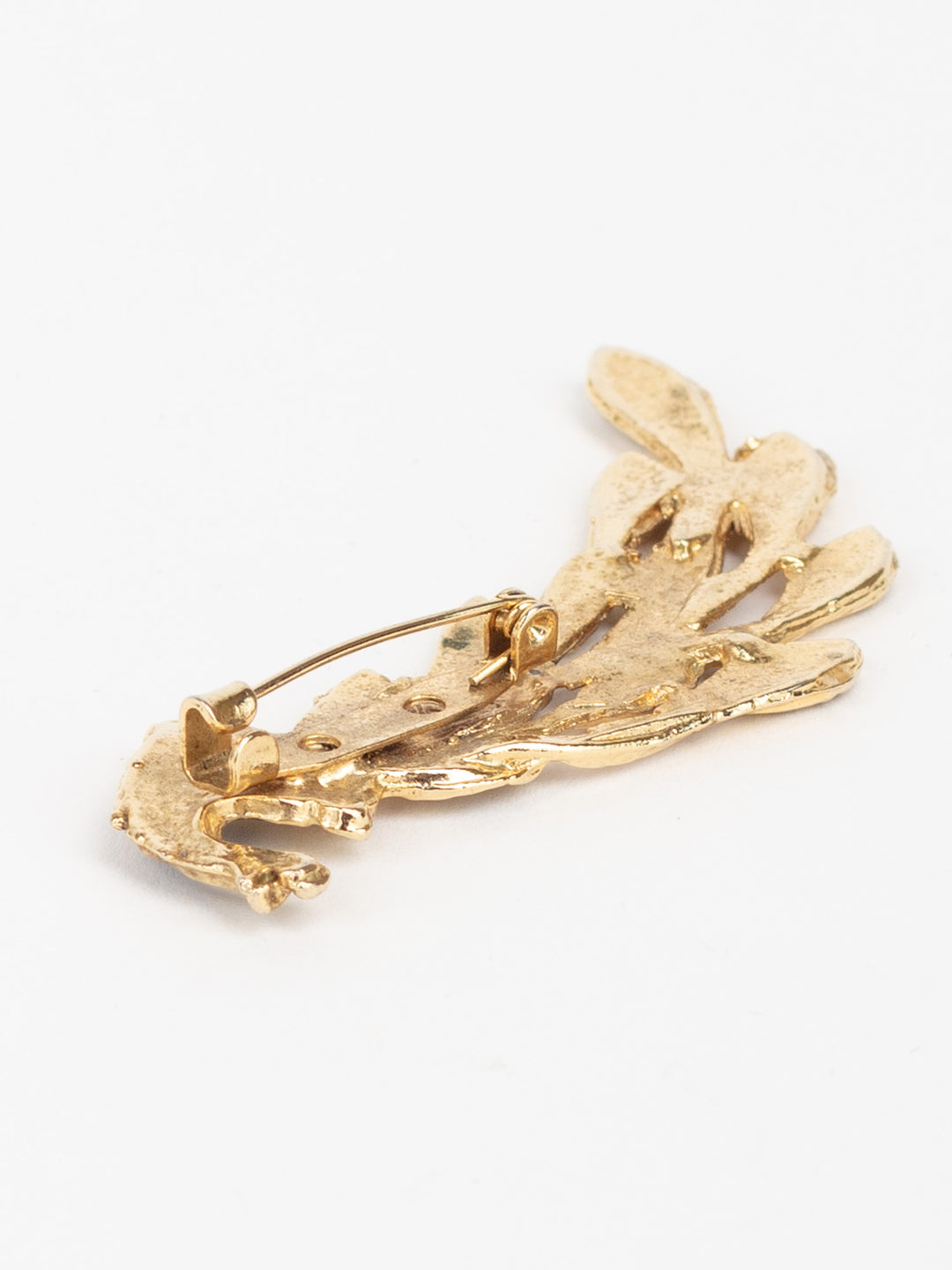 Vintage 80s Peacock Feather Brooch with Black and Cream Enamel