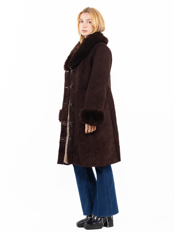 Vintage 70's Women Sheepskin Coat in Brown