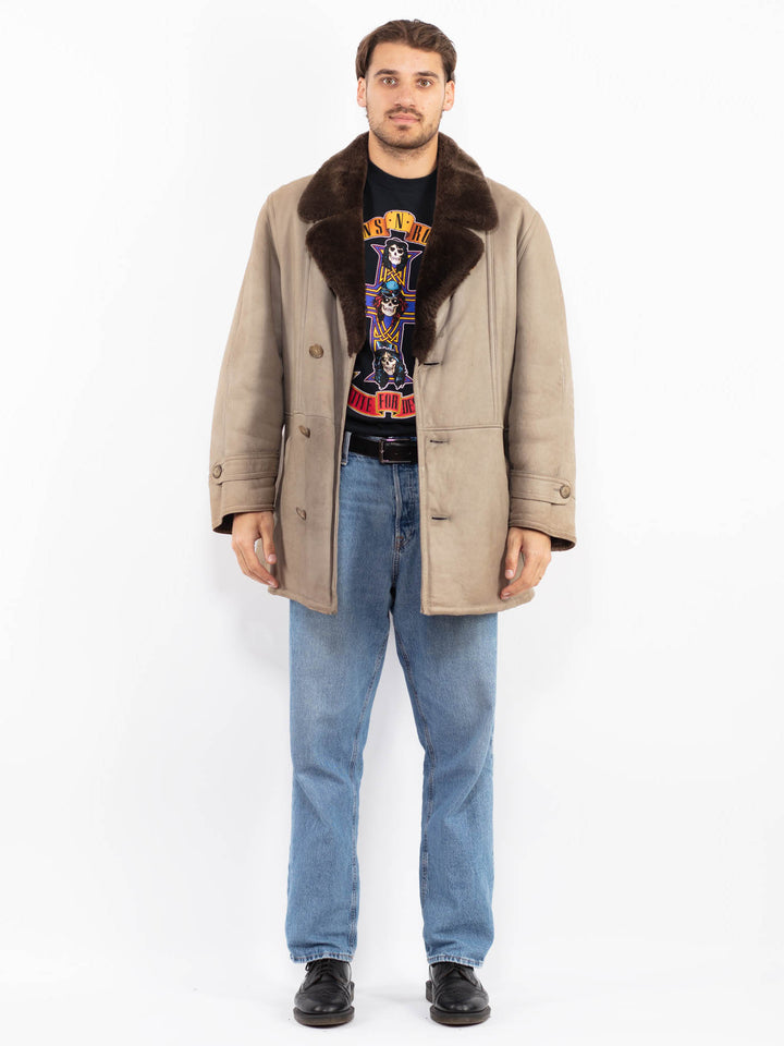 Vintage 70's Men Sheepskin Coat in Beige