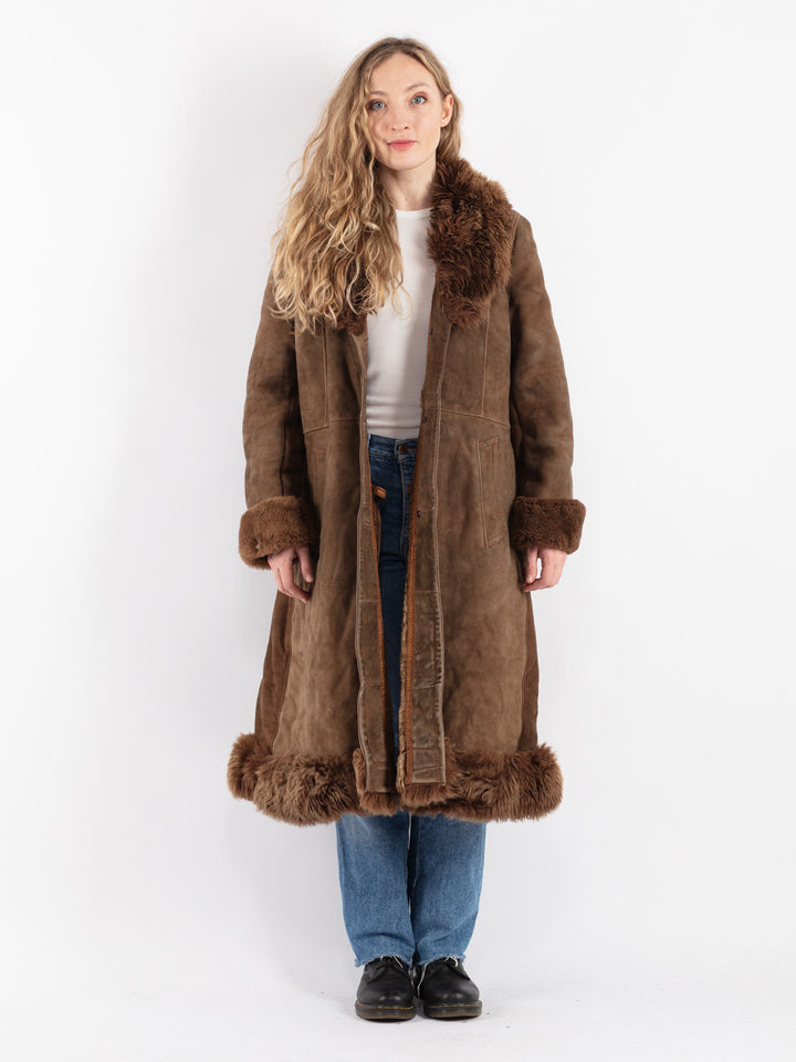 Vintage 70's Women Sheepskin Coat in Brown