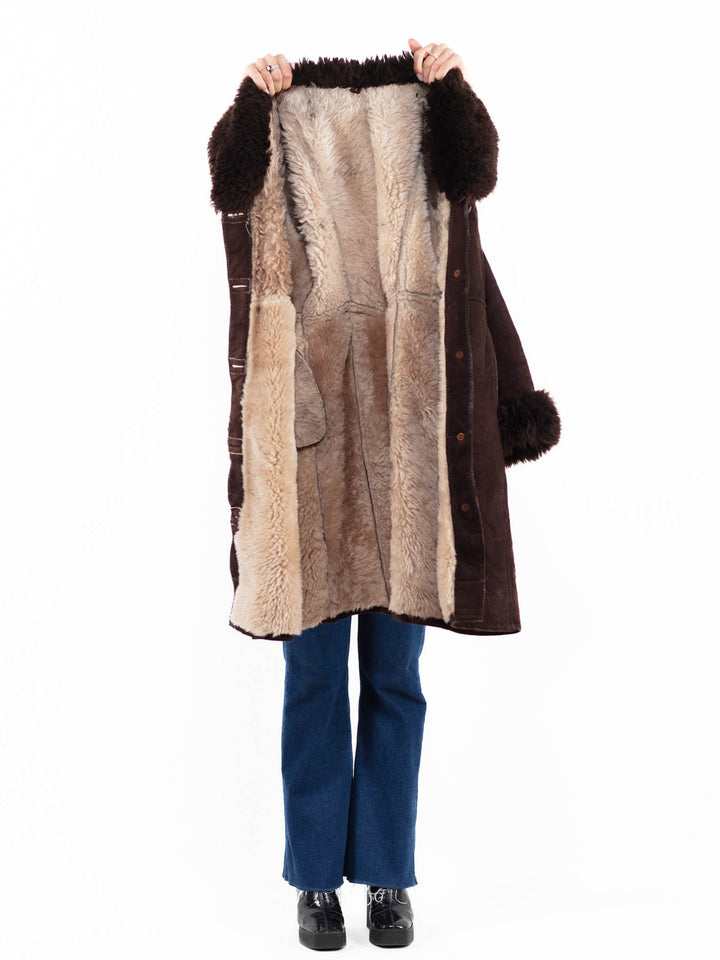 Vintage 70's Women Sheepskin Coat in Brown