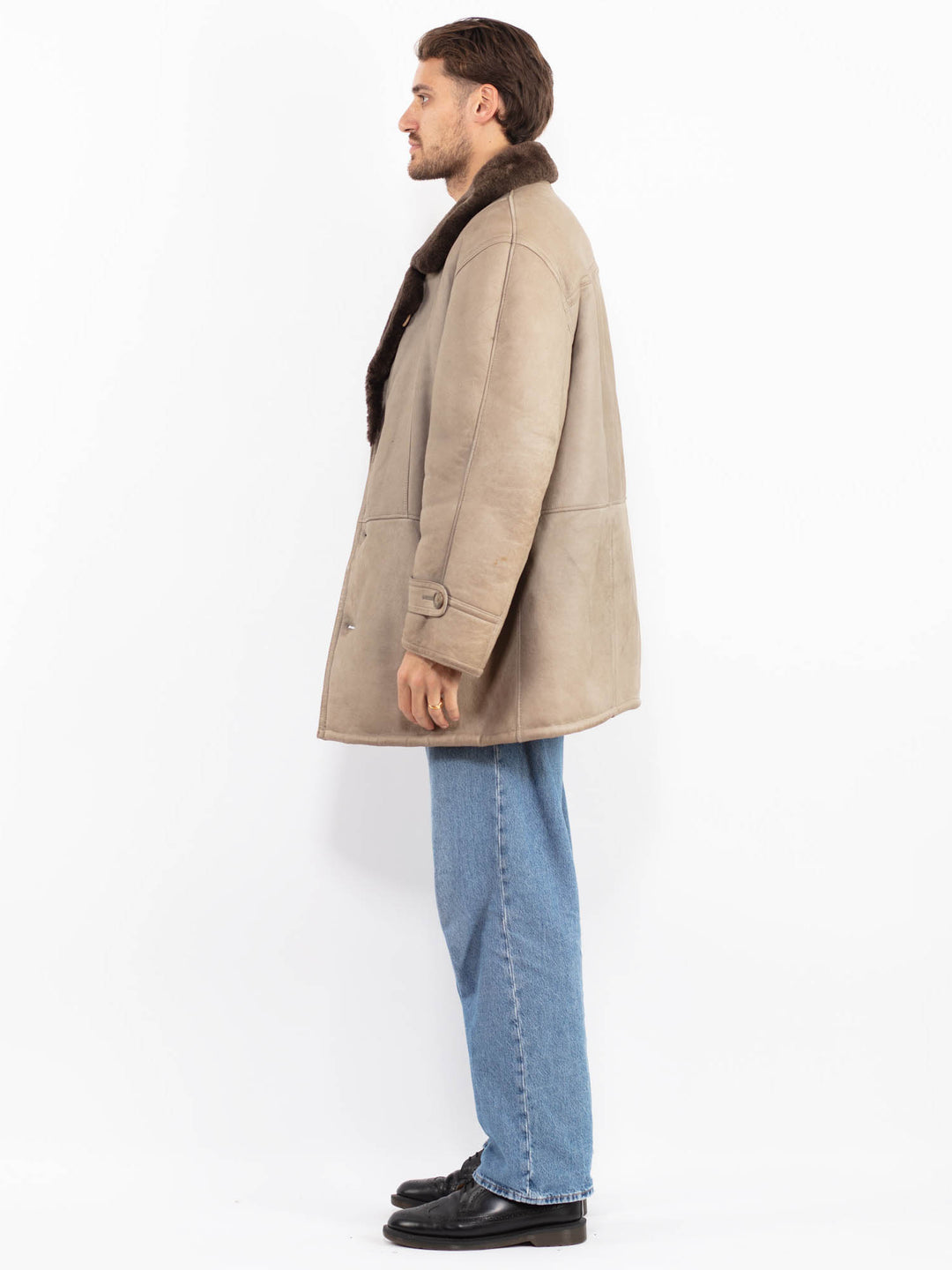 Vintage 70's Men Sheepskin Coat in Beige