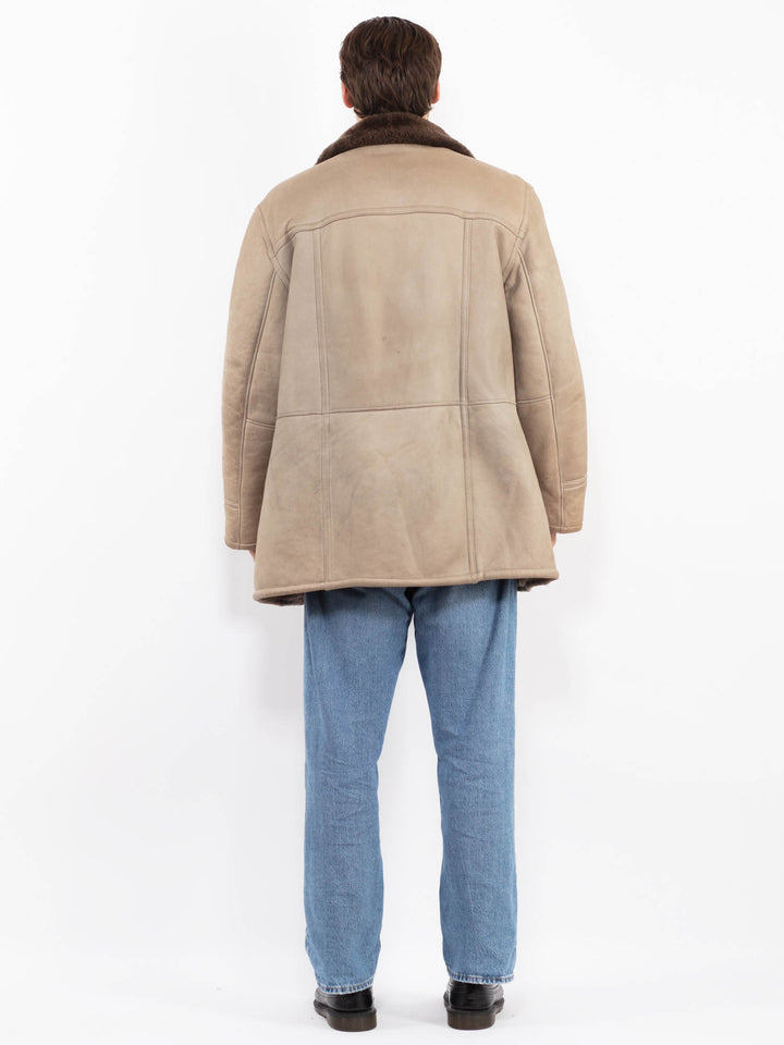 Vintage 70's Men Sheepskin Coat in Beige