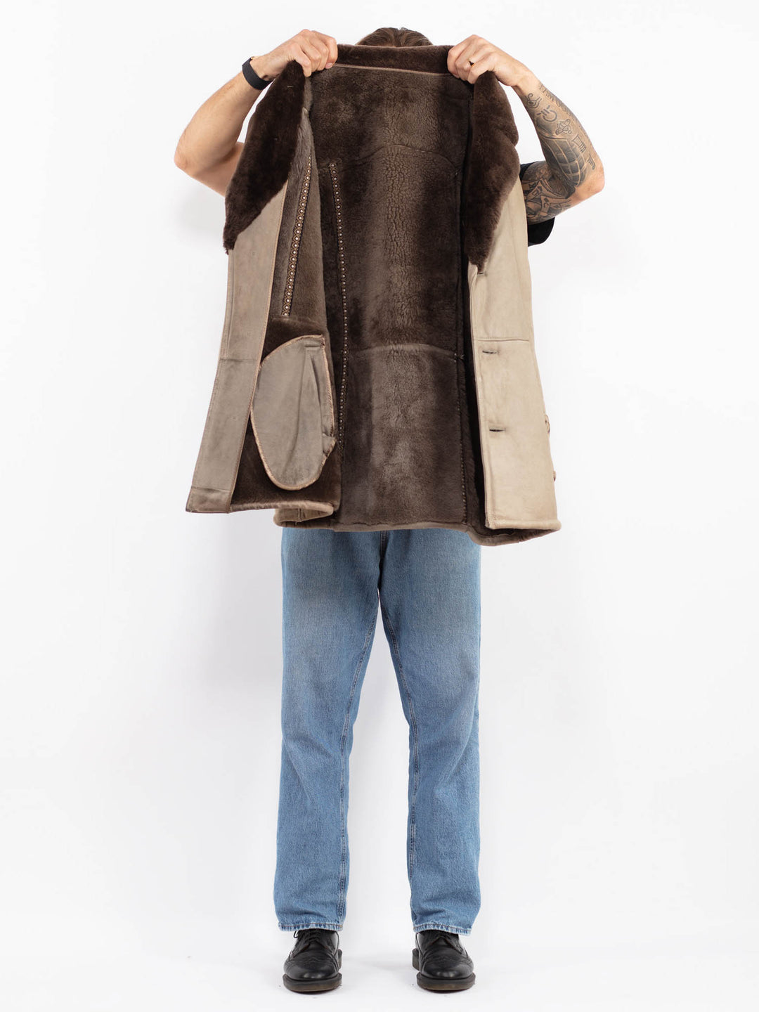 Vintage 70's Men Sheepskin Coat in Beige