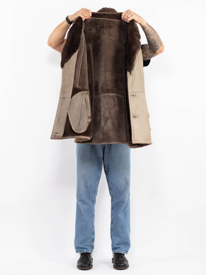 Vintage 70's Men Sheepskin Coat in Beige