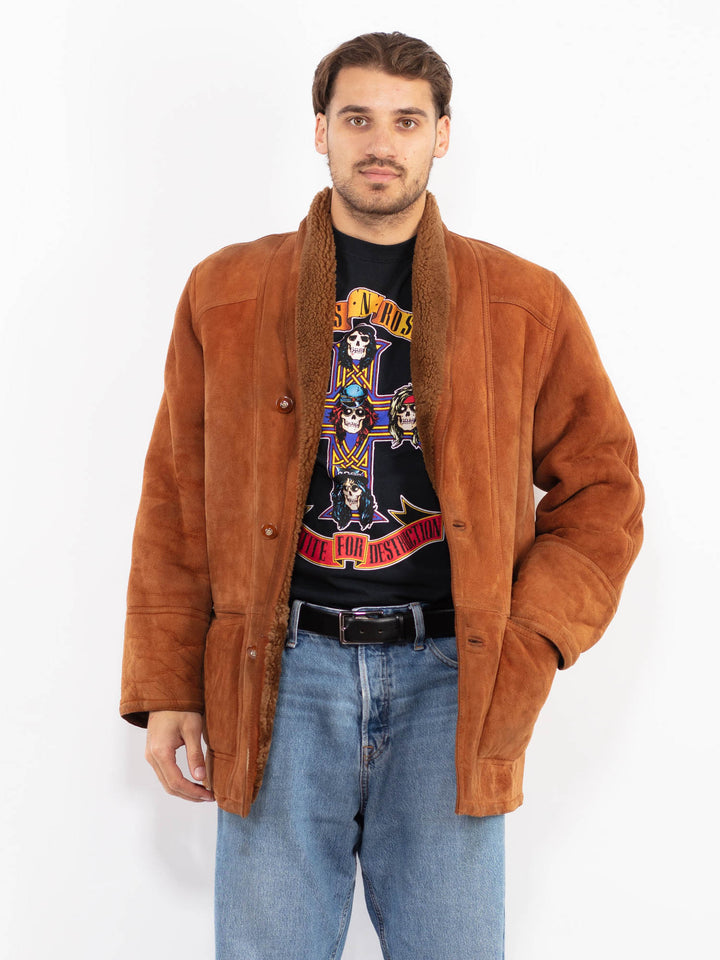 Vintage 80's Men Shearling Coat in Brown