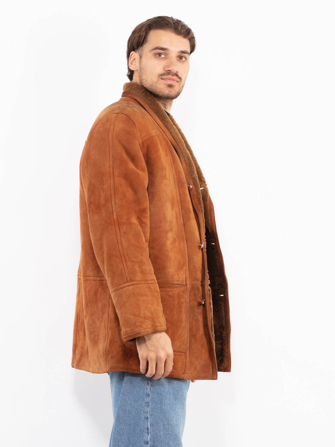 Vintage 80's Men Shearling Coat in Brown