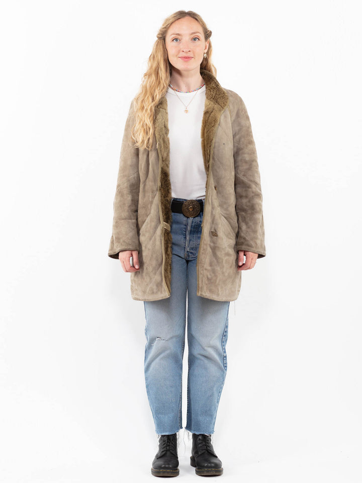Vintage 70's Women Sheepskin Coat in Gray