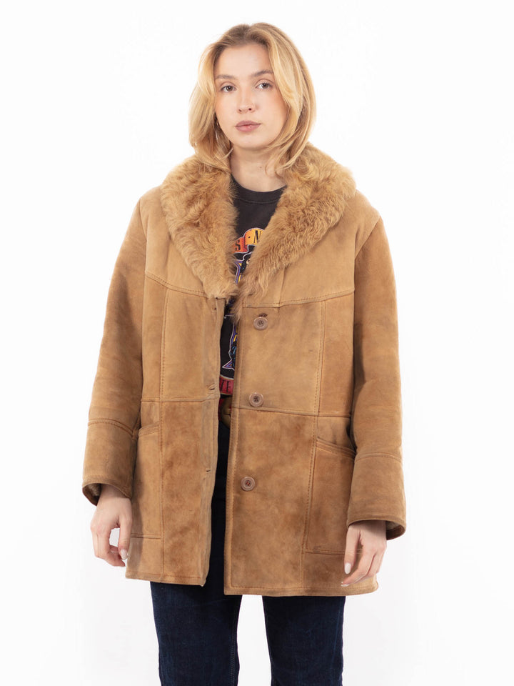 Vintage 80's Women Sheepskin Coat in Beige