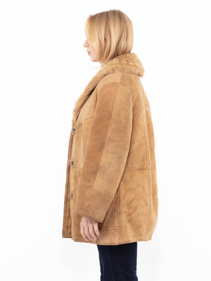 Vintage 80's Women Sheepskin Coat in Beige