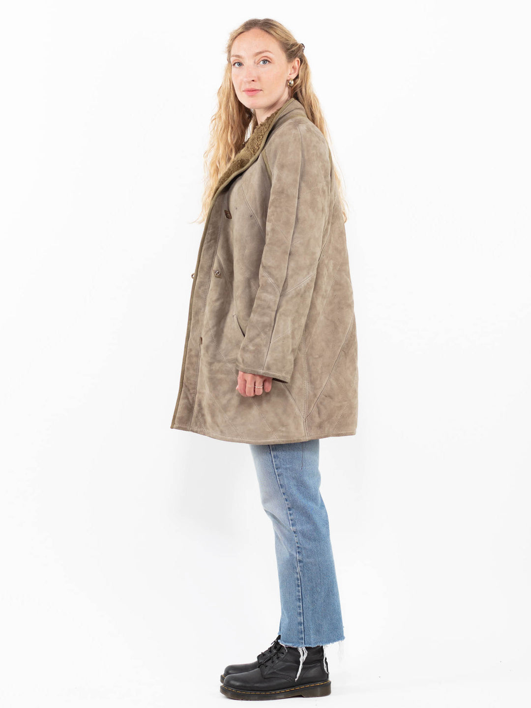Vintage 70's Women Sheepskin Coat in Gray