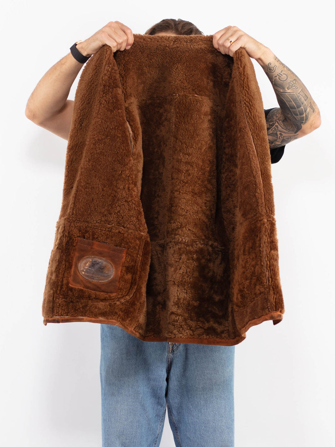 Vintage 80's Men Shearling Coat in Brown