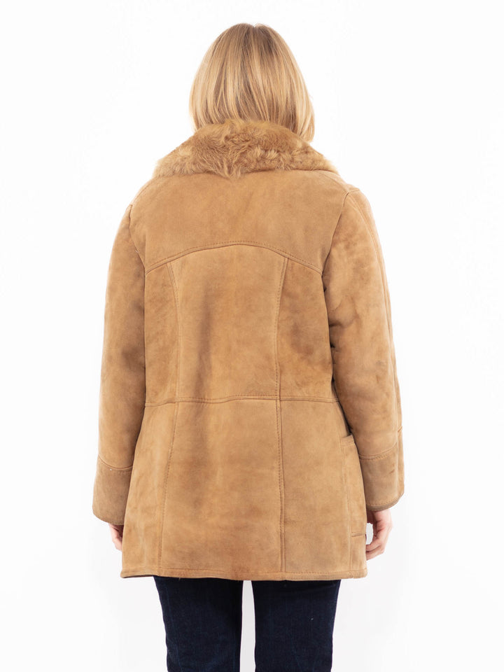 Vintage 80's Women Sheepskin Coat in Beige