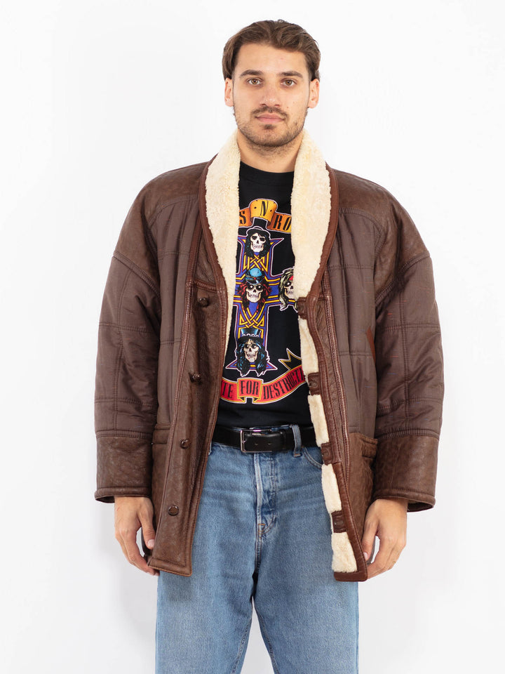 Vintage 80's Men Sheepskin Coat in Brown