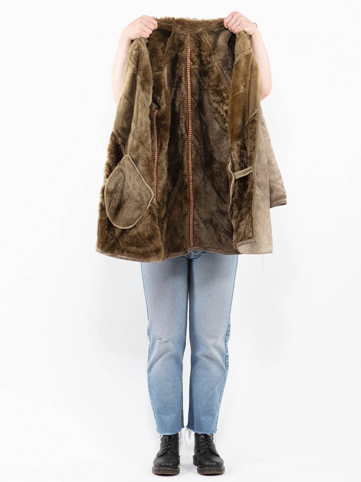 Vintage 70's Women Sheepskin Coat in Gray