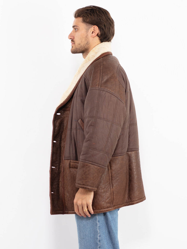 Vintage 80's Men Sheepskin Coat in Brown