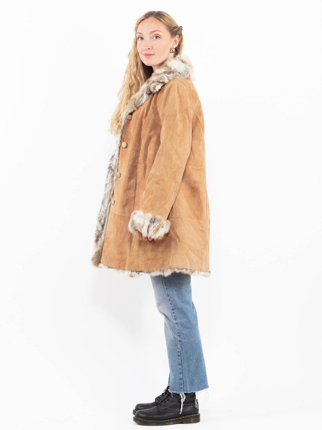 Vintage 80's Women Suede Coat in Beige