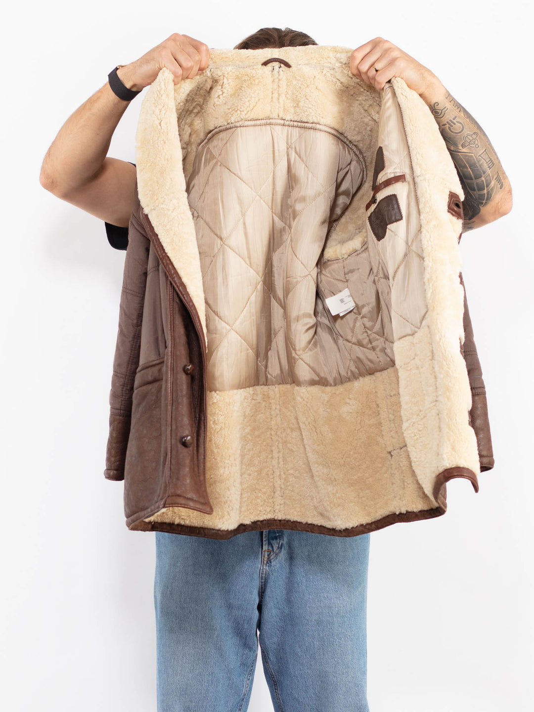 Vintage 80's Men Sheepskin Coat in Brown
