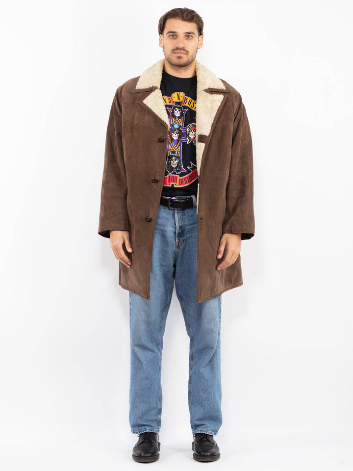 Vintage 70's Men Sheepskin Suede Coat in Brown
