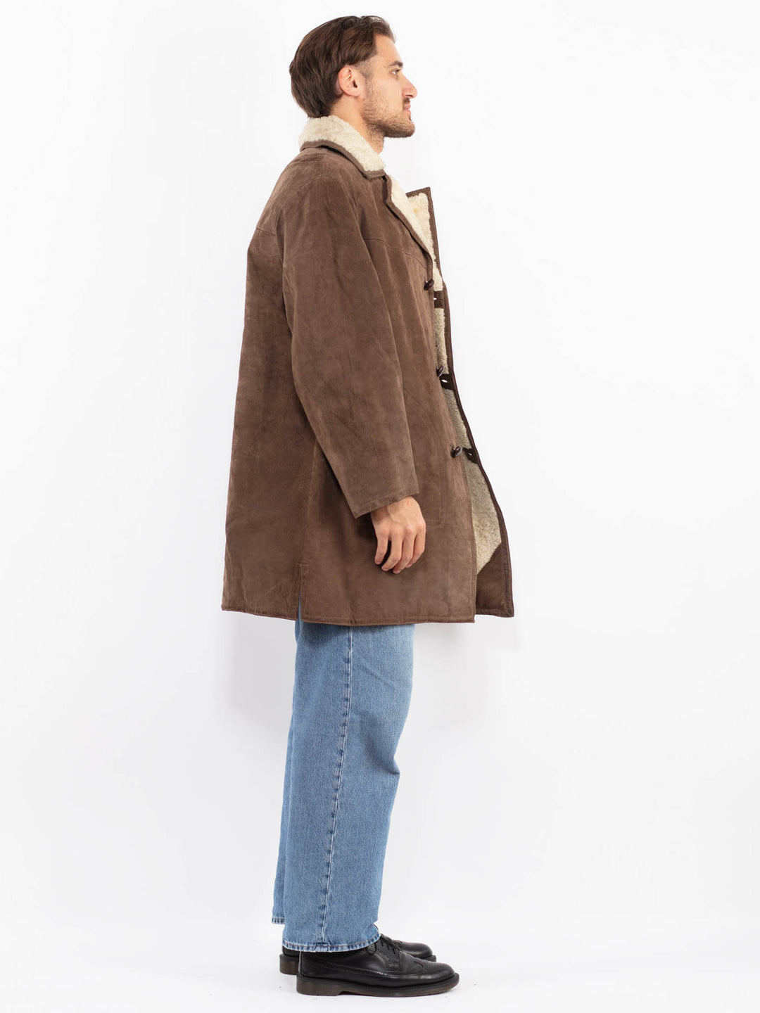 Vintage 70's Men Sheepskin Suede Coat in Brown