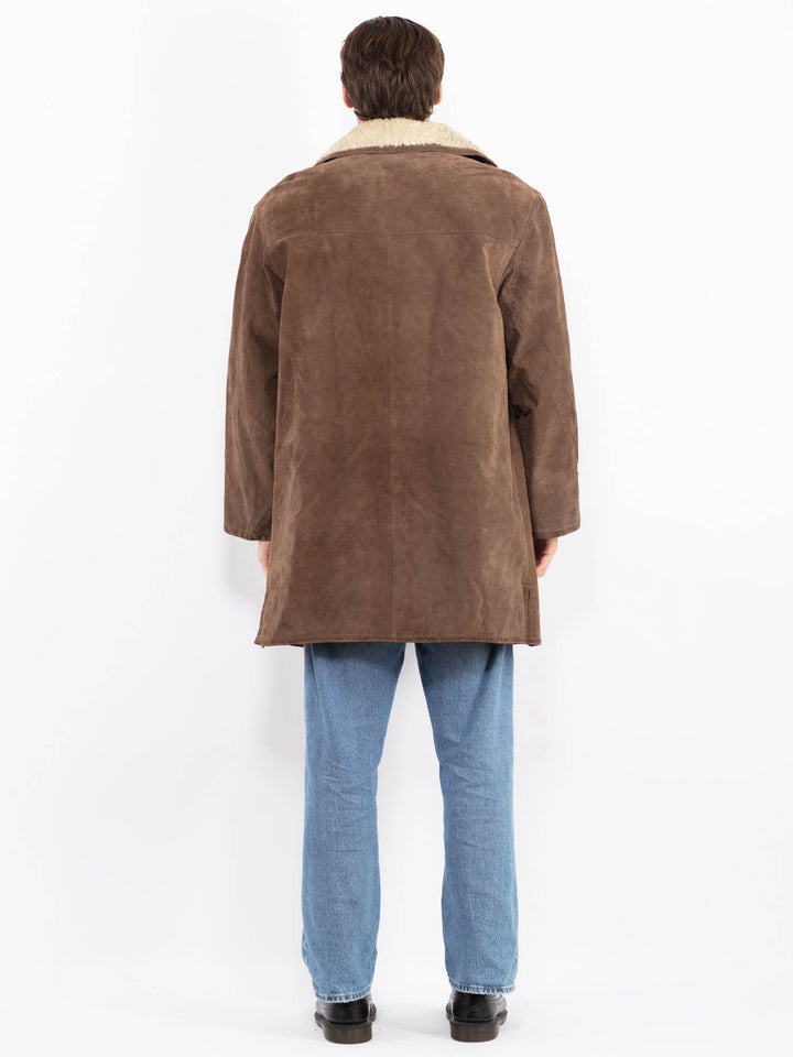 Vintage 70's Men Sheepskin Suede Coat in Brown