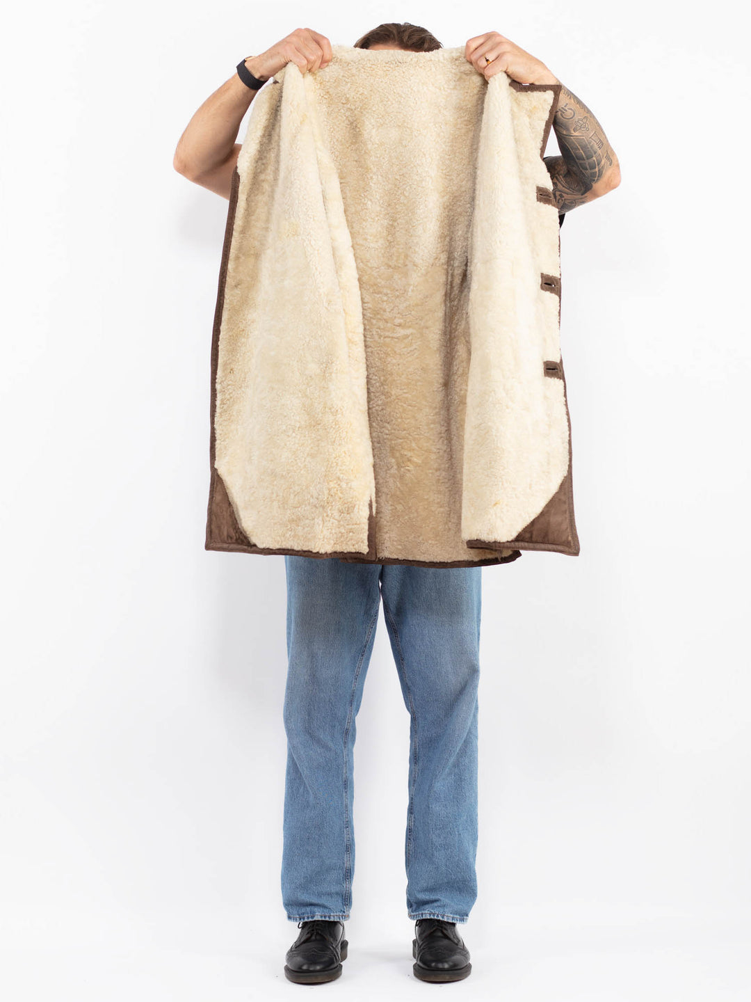 Vintage 70's Men Sheepskin Suede Coat in Brown