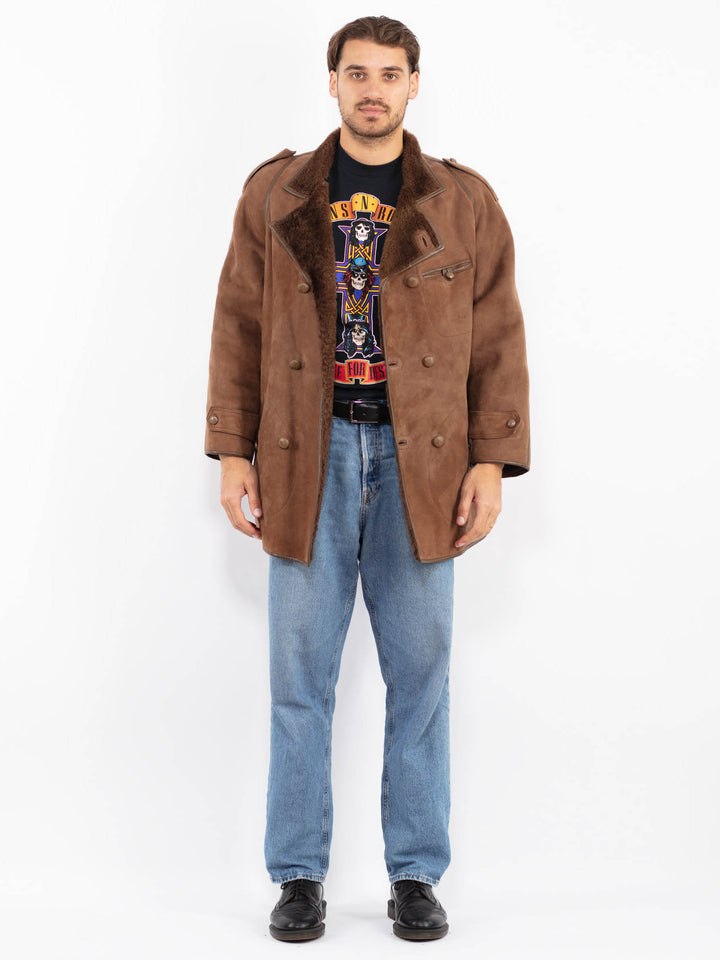 Vintage 80's Men Sheepskin Coat in Brown