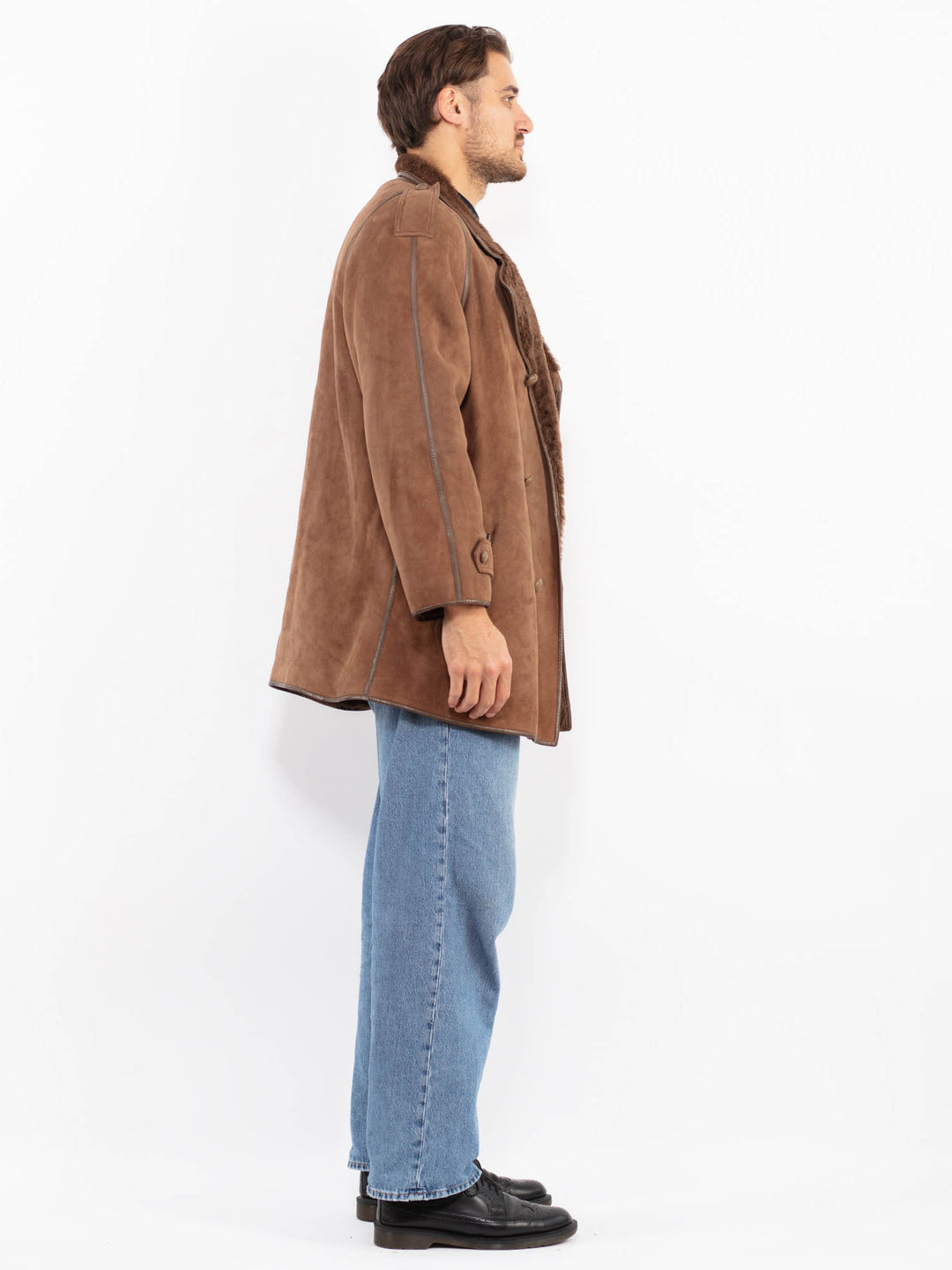 Vintage 80's Men Sheepskin Coat in Brown