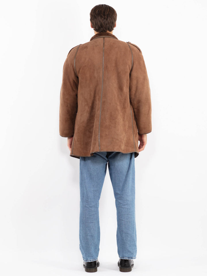 Vintage 80's Men Sheepskin Coat in Brown