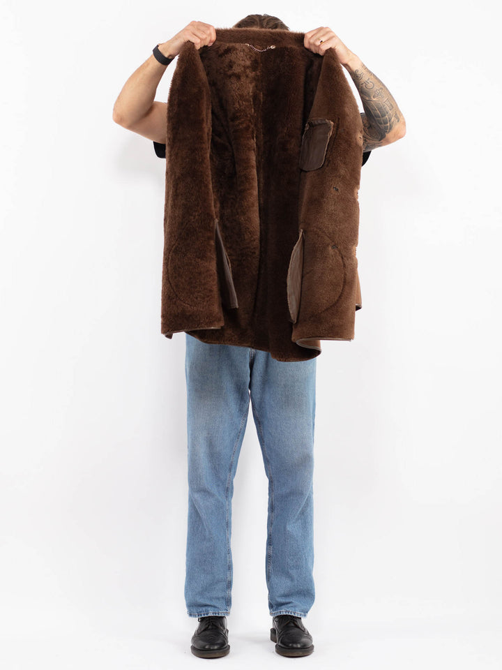 Vintage 80's Men Sheepskin Coat in Brown