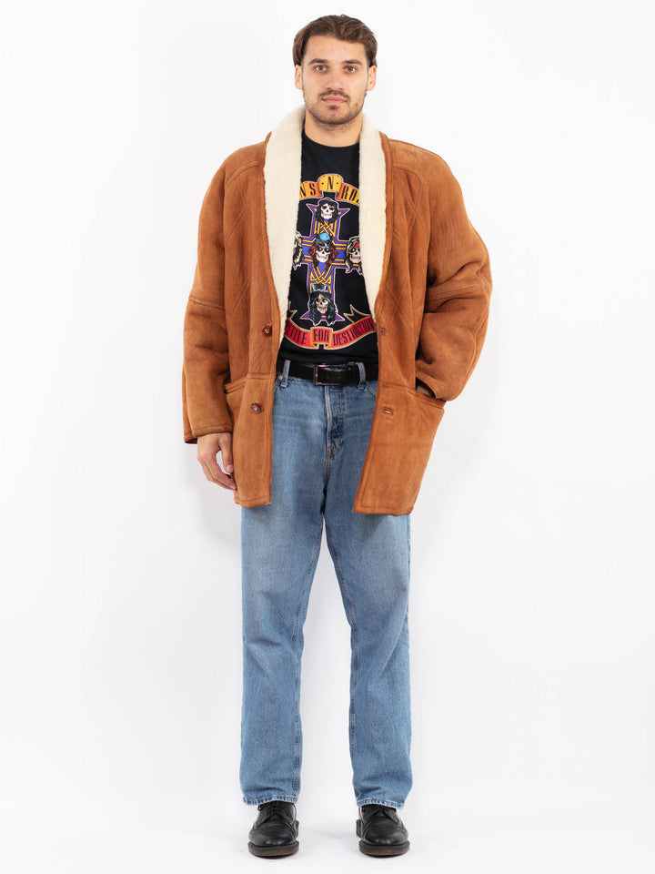 Vintage 80's Men Sheepskin Coat in Brown