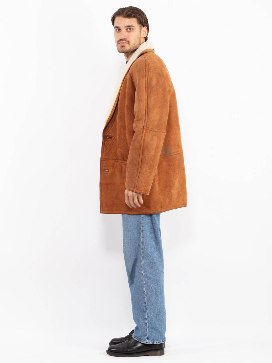 Vintage 80's Men Sheepskin Coat in Brown