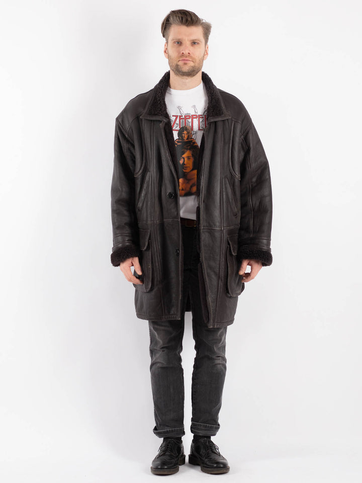 Vintage 90's Men Sheepskin Coat in Black