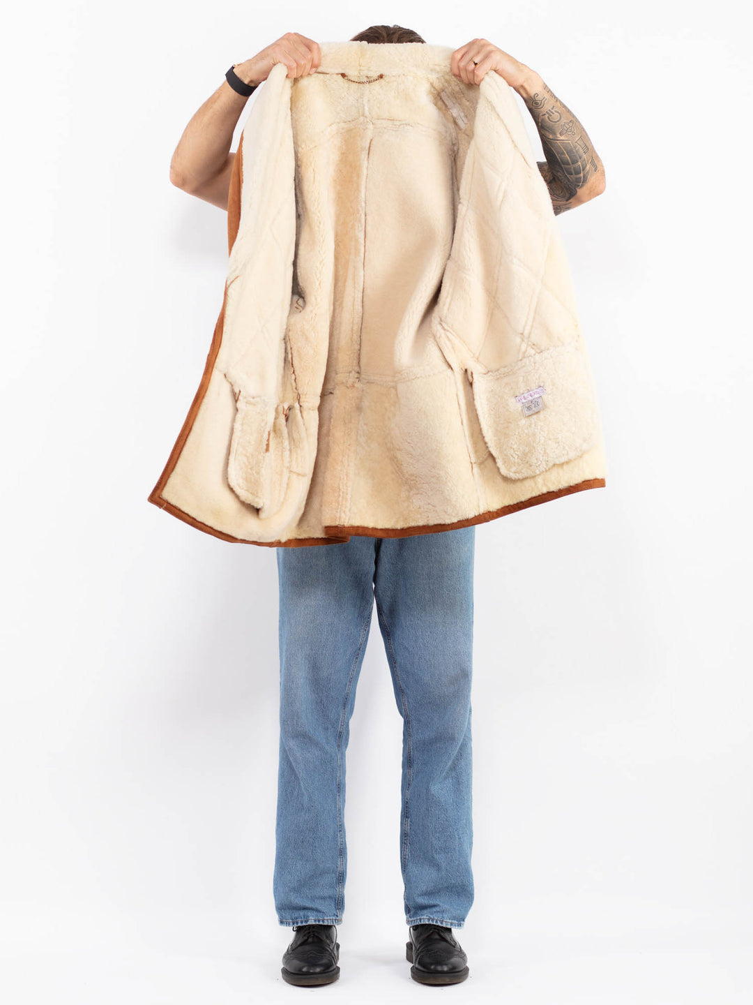 Vintage 80's Men Sheepskin Coat in Brown
