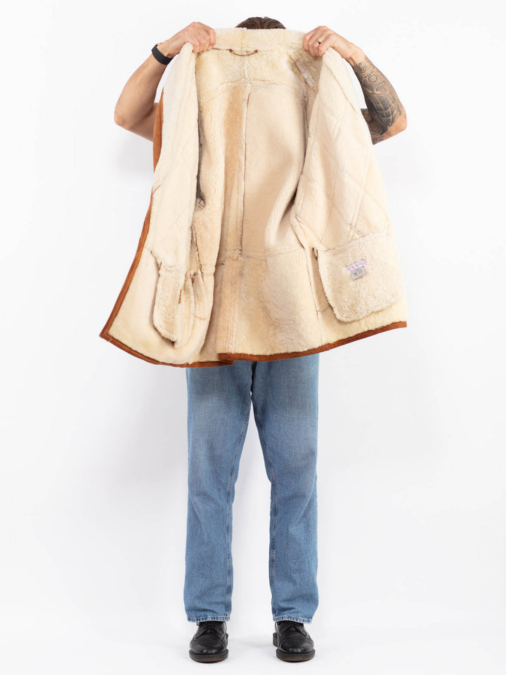 Vintage 80's Men Sheepskin Coat in Brown