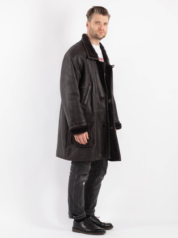 Vintage 90's Men Sheepskin Coat in Black