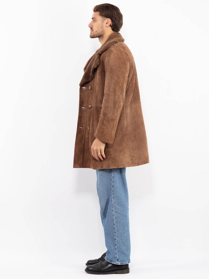 Vintage 70's Men Sheepskin Coat in Brown